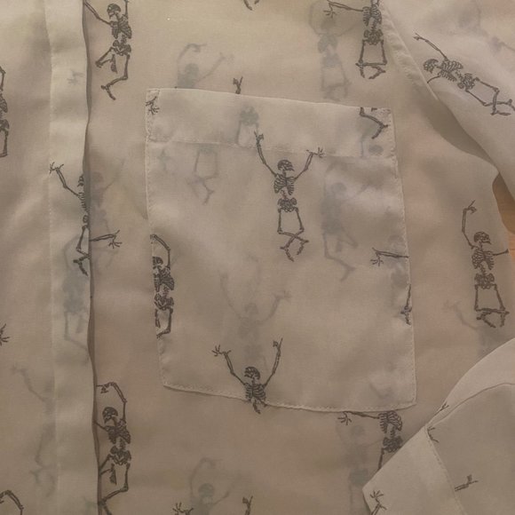 Garage Women's Long Sleeve Button Down Blouse Dancing Skeletons XS - Picture 3 of 5